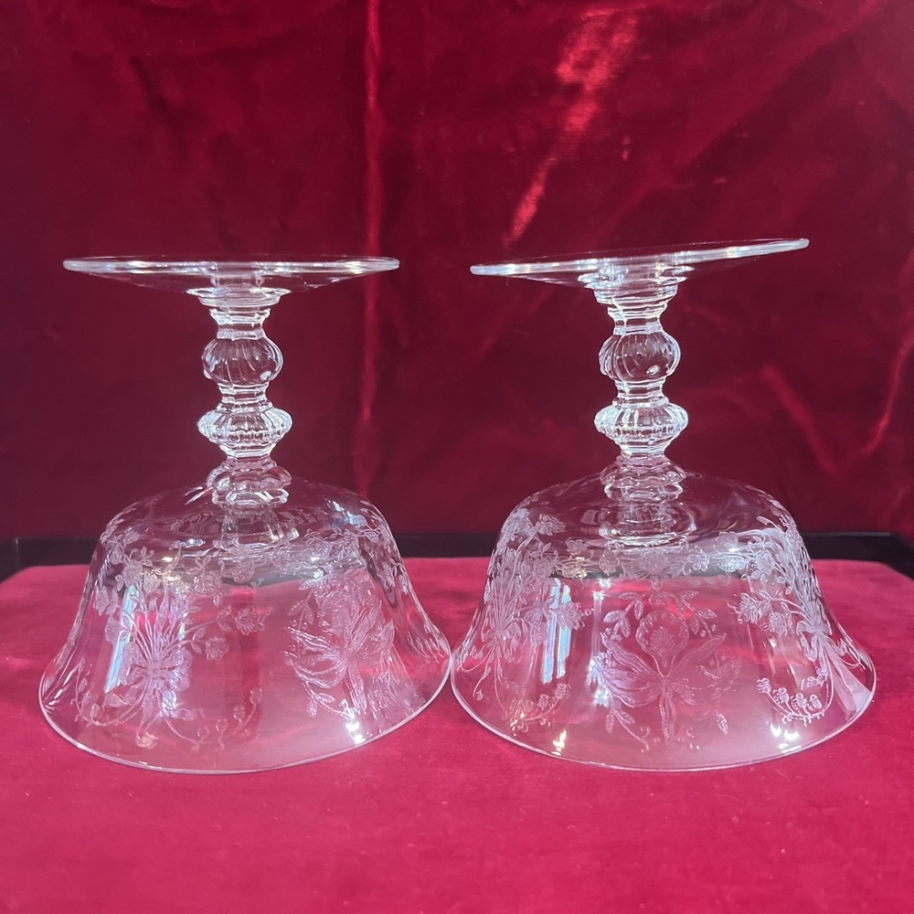 set of 2 Heisey‎ Etched glass Orchid sherbets Champagne goblets - Picture 8 of 8